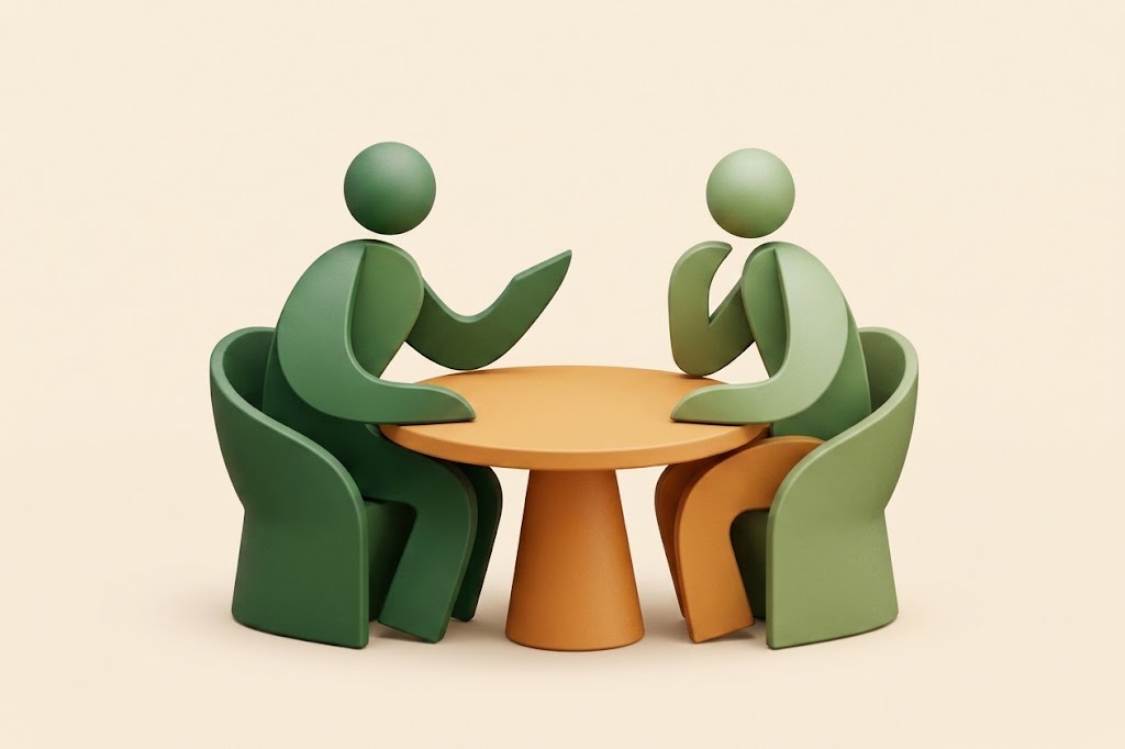 One-on-one working session at a laptop
